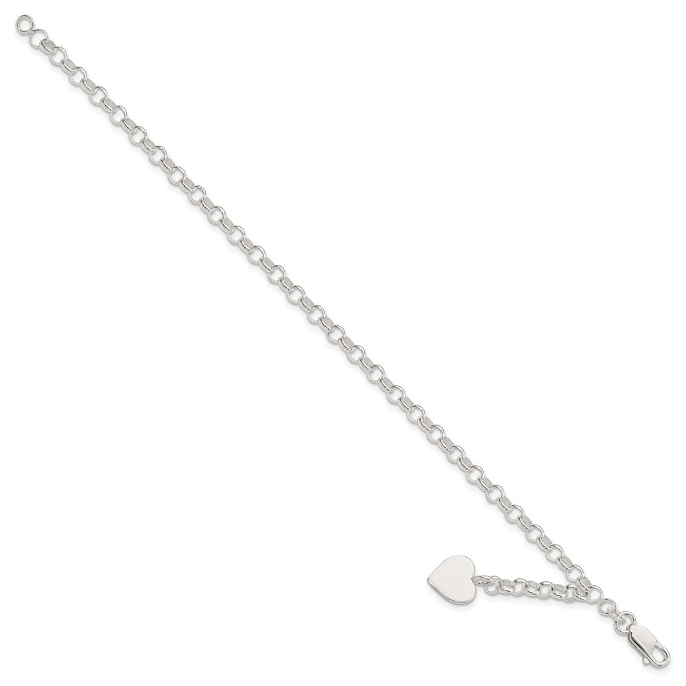 Sterling Silver Engraveable Heart Charm Rolo Bracelet 7.5 inches