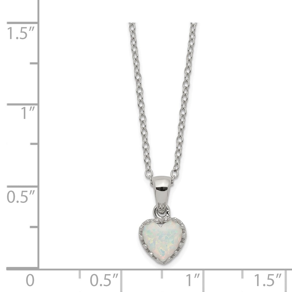 Sterling Silver Rhodium-plated Polish Heart Created Opal Necklace 18 Inches