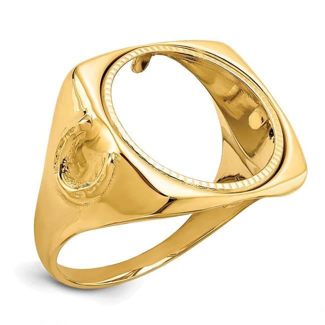 Wideband Distinguished Coin Jewelry 14k Men's Polished and Diamond-cut with Horseshoe Sides Square Shaped 16.5mm Coin Bezel Ring