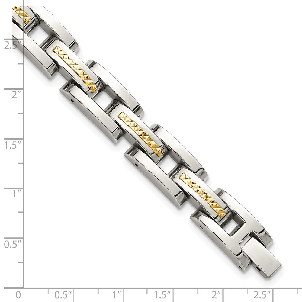 Chisel Stainless Steel Polished with Diamond-cut 14K Gold Accent 9 inch Link Bracelet 9 inches