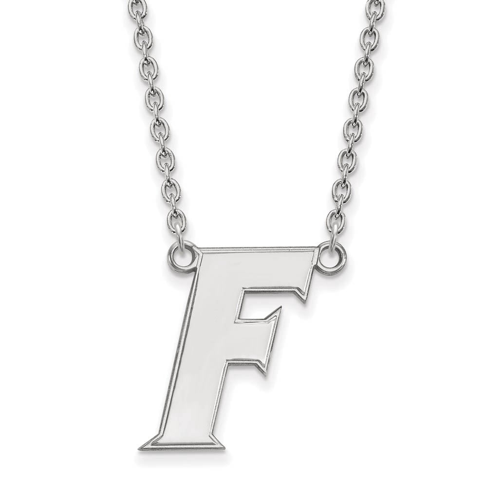 Sterling Silver Rhodium-plated LogoArt University of Florida Letter F Large Pendant 18 inch Necklace QSS066UFL-18