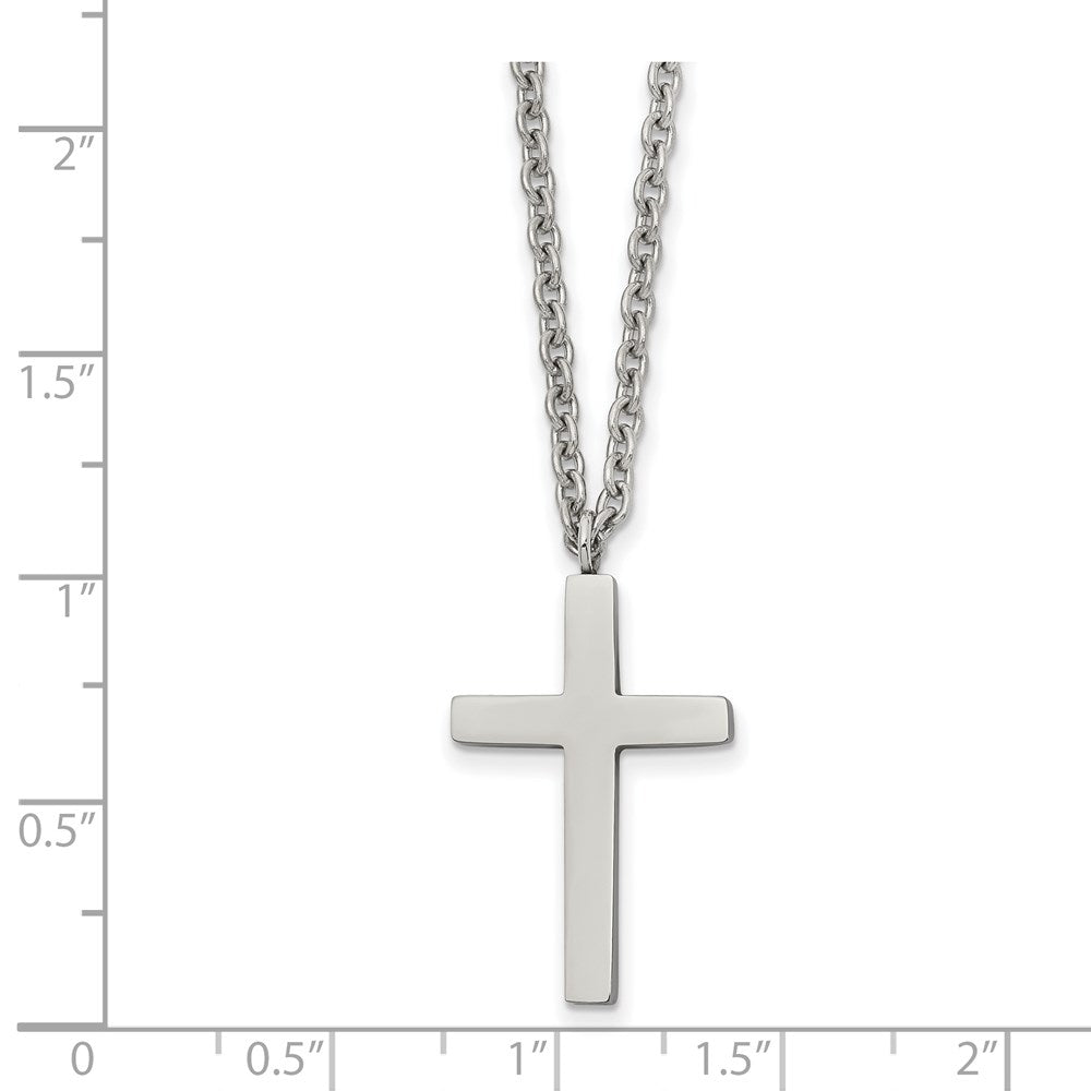 Stainless Steel Polished Cross 18in Necklace