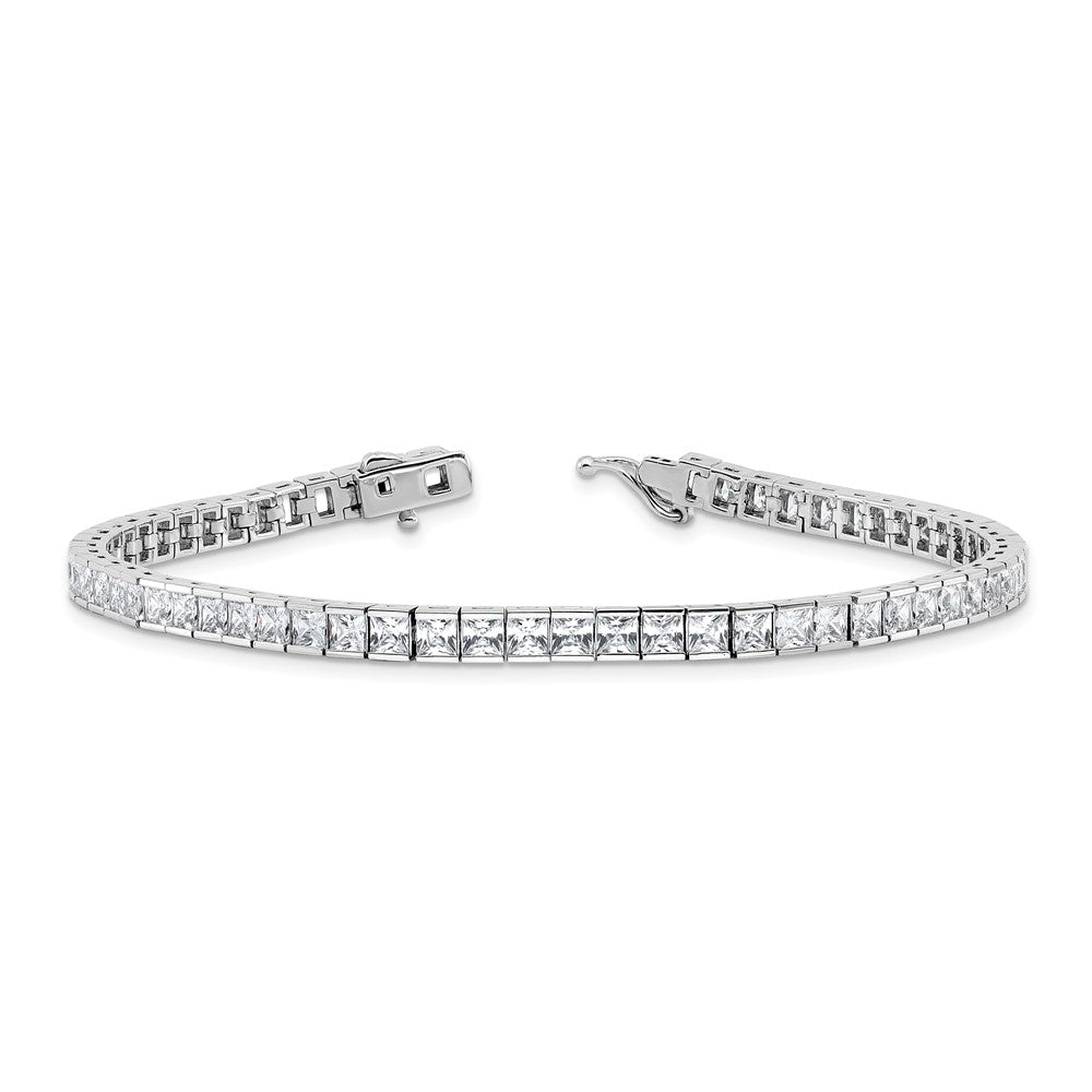 Sterling Shimmer Sterling Silver Rhodium-plated Square 3mm x 3mm CZ 61 Stone 8 inch Bracelet 8 inches