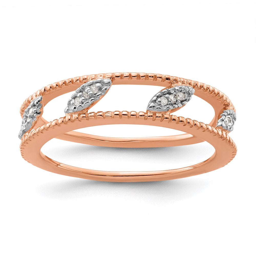 Sterling Silver Stackable Expressions Rose Gold-plated Diamond Jacket Ring Size -10