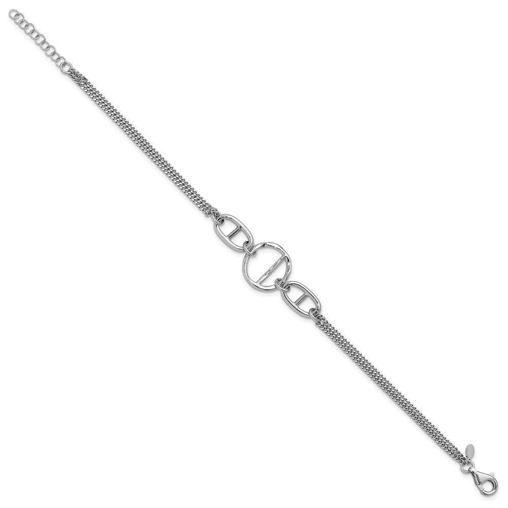 SS Rh-plated Polished 2-strand w/Link Accent w/1in ext. Bracelet 8.5  inches