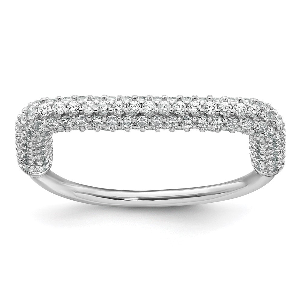 Sterling Silver Rhodium-plated Polished and Pave CZ Square Size 6 Two Ring Set