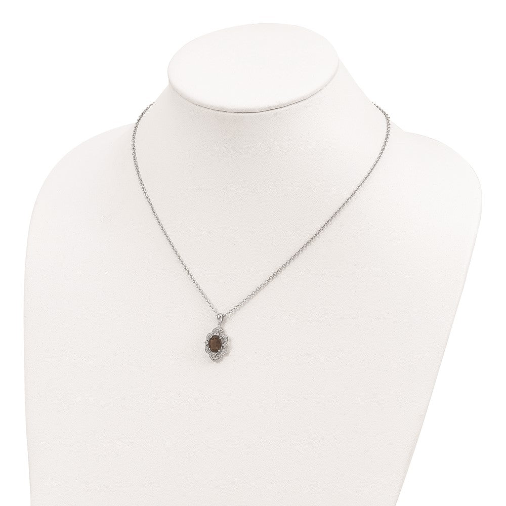 Brilliant Gemstones Sterling Silver with 14K Accent Rhodium-plated Smoky Quartz and White Topaz and Diamond 18 Inch Necklace with 2 Inch Extender 17 Inches