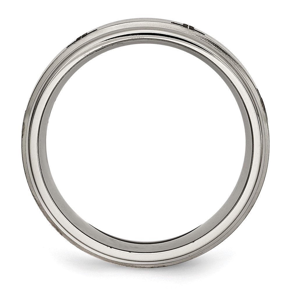 Titanium Brushed & Polished Cross Laser Design 8mm Ridged Edge Band Size - 10.5