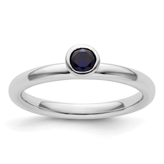 Sterling Silver Stackable Expressions High 4mm Round Cr. Sapphire Ring Size -5