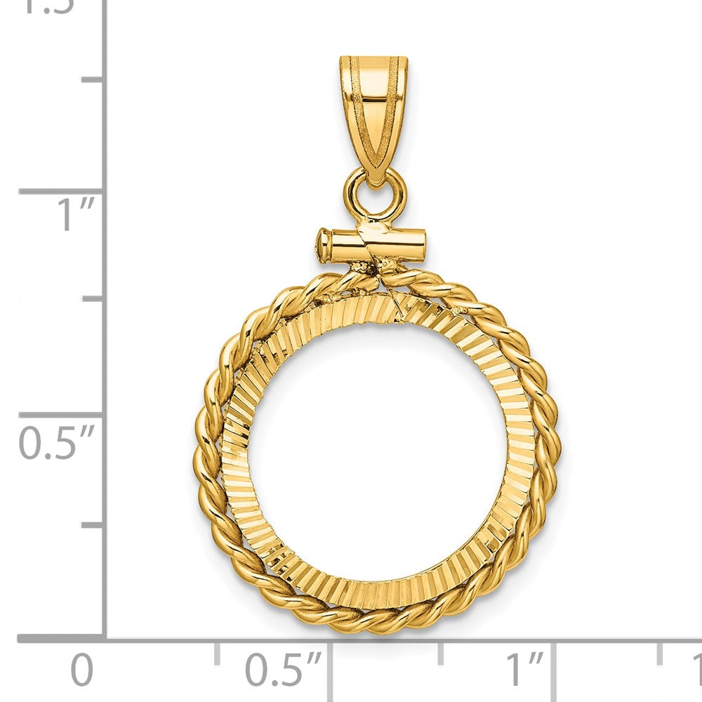 Wideband Distinguished Coin Jewelry 14k Polished Twisted Wire and Diamond-cut 16.5mm x 1.35mm Screw Top Coin Bezel Pendant