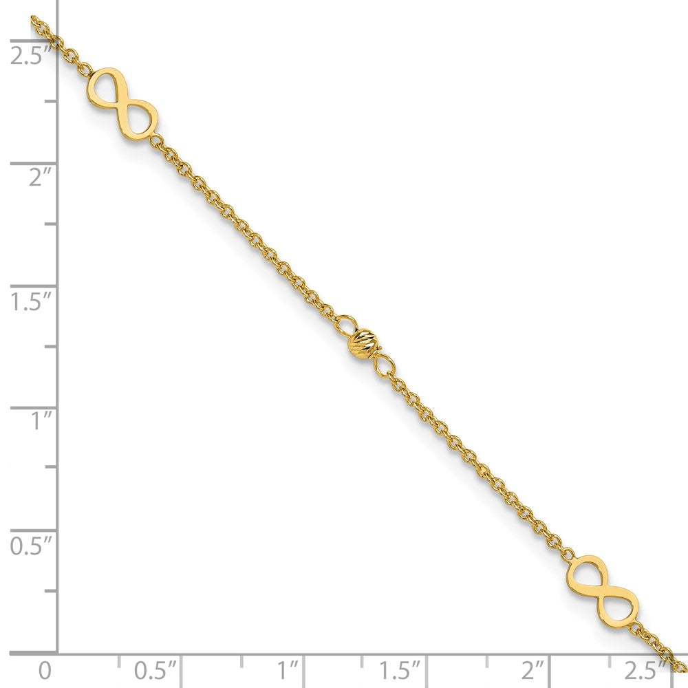 14K Polished/Diamond-cut Infinity 9in Plus 1in ext. Anklet