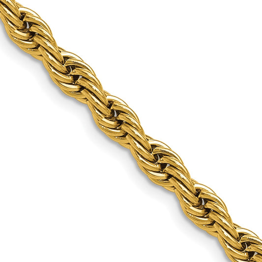 Chisel Stainless Steel Polished Yellow IP-plated 5mm 18 inch Rope Chain