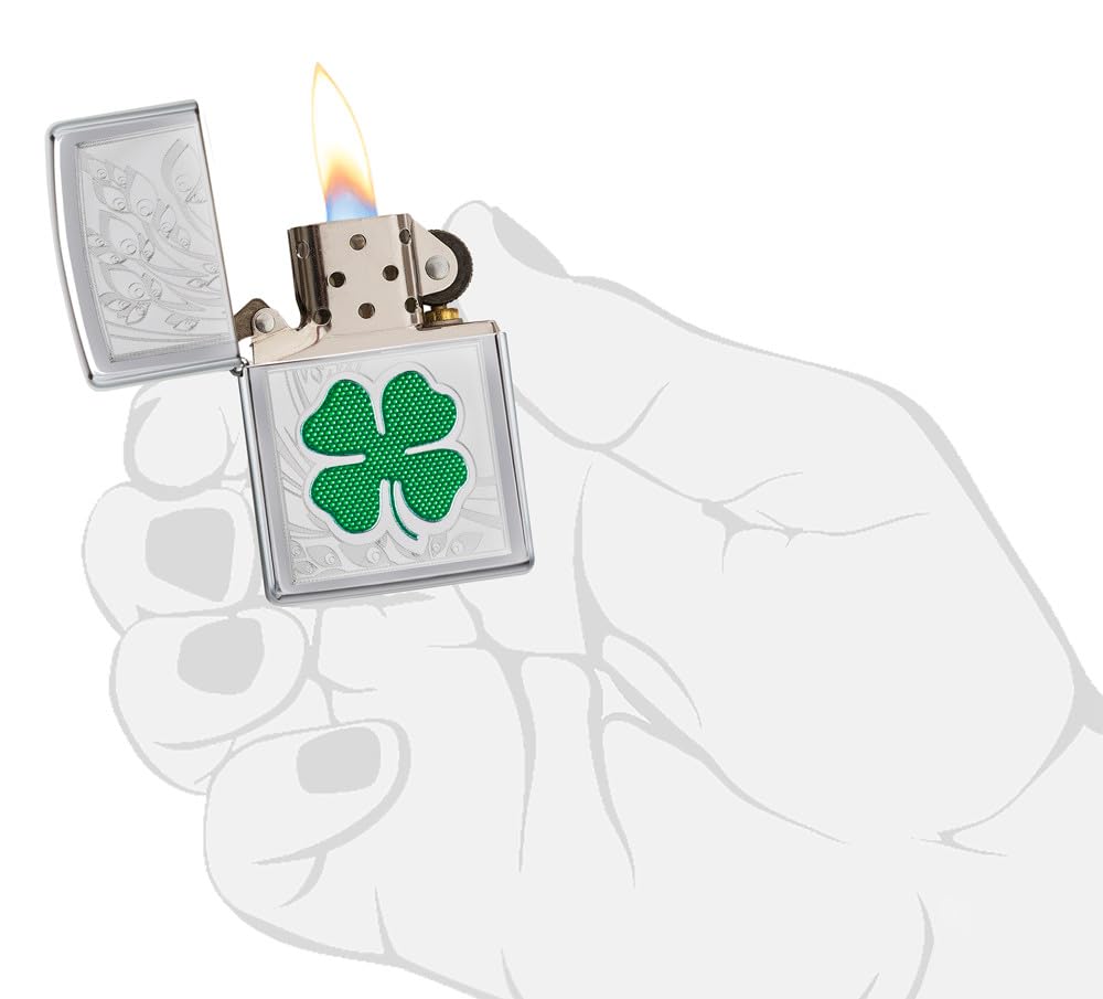 Zippo Clover Design High Polish Chrome Pocket Lighter