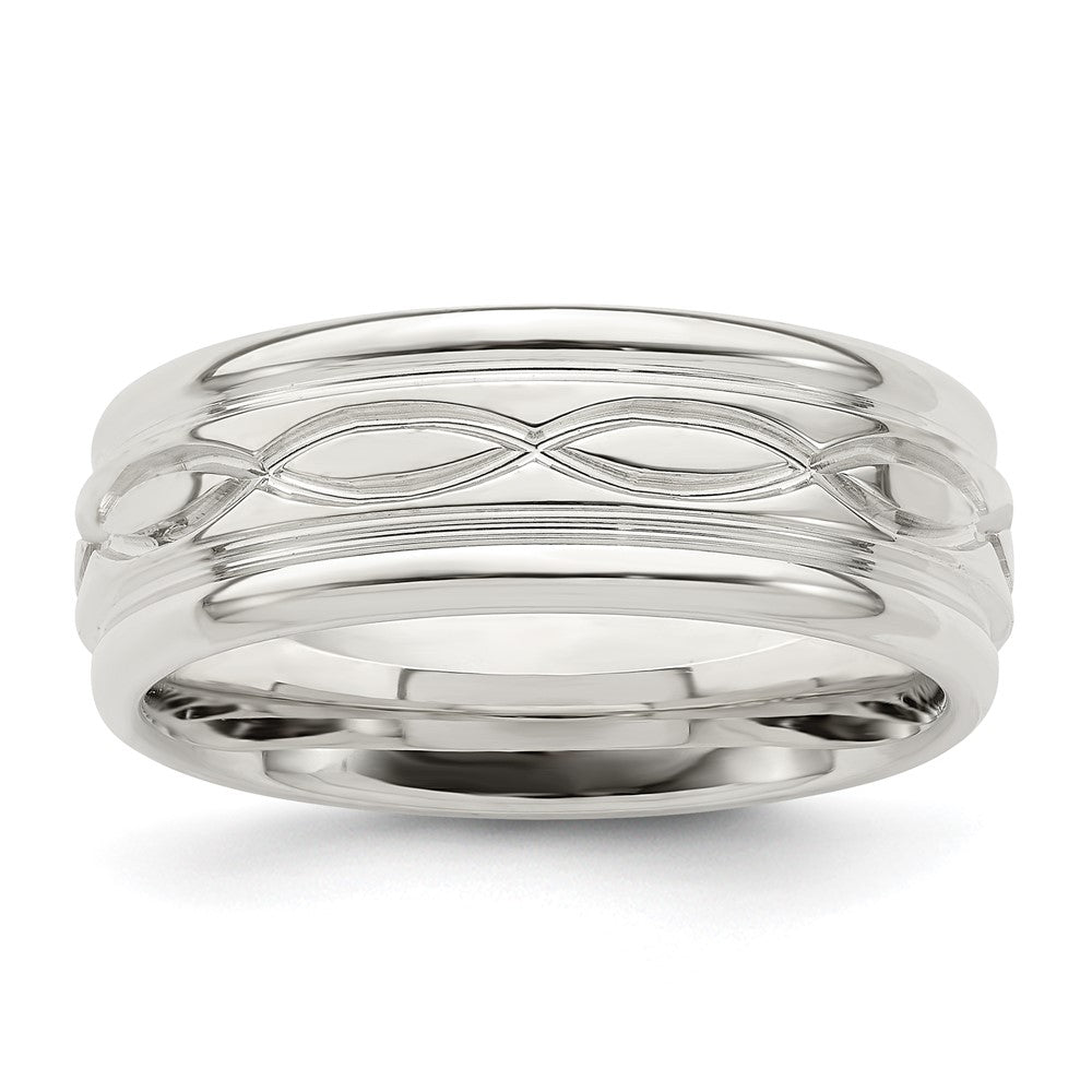 Sterling Silver 7mm Polished Flat Intertwined Design Beveled Edge Fancy Band Size 11