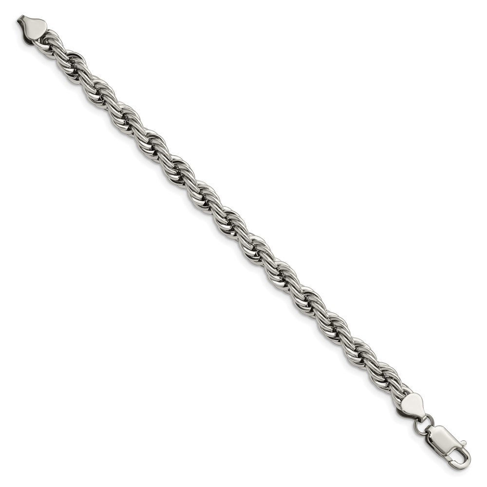 Stainless Steel Polished 7mm 9in Rope Bracelet 8 inches