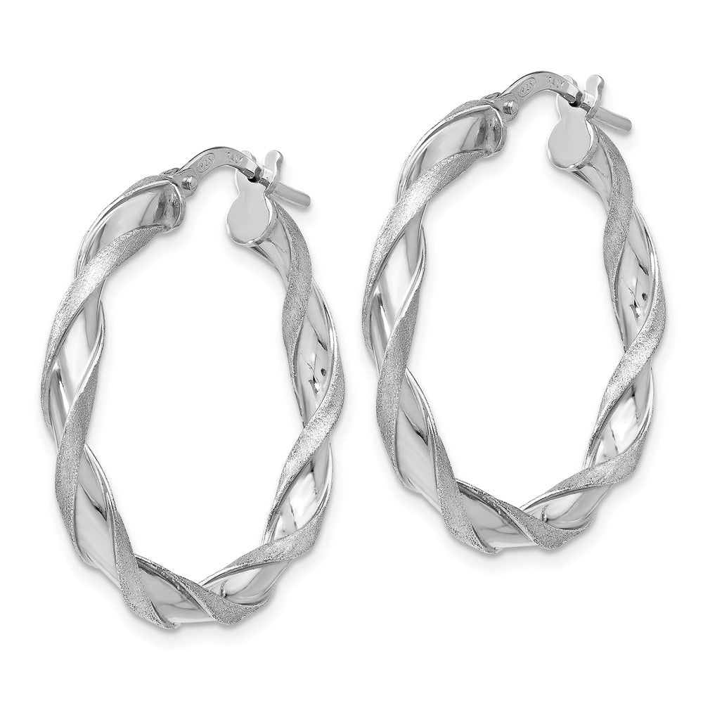 SS RH-plated Polished/Scratch-finish Twisted Hoop Earrings