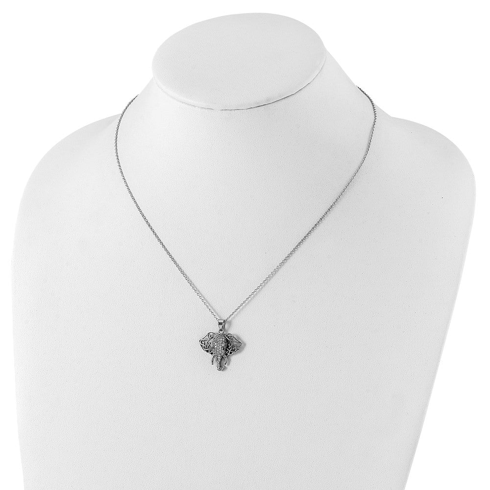 Cheryl M Sterling Silver Rhodium-plated Brilliant-cut Black and White CZ Filigree Elephant 18 Inch Necklace 18 Inches