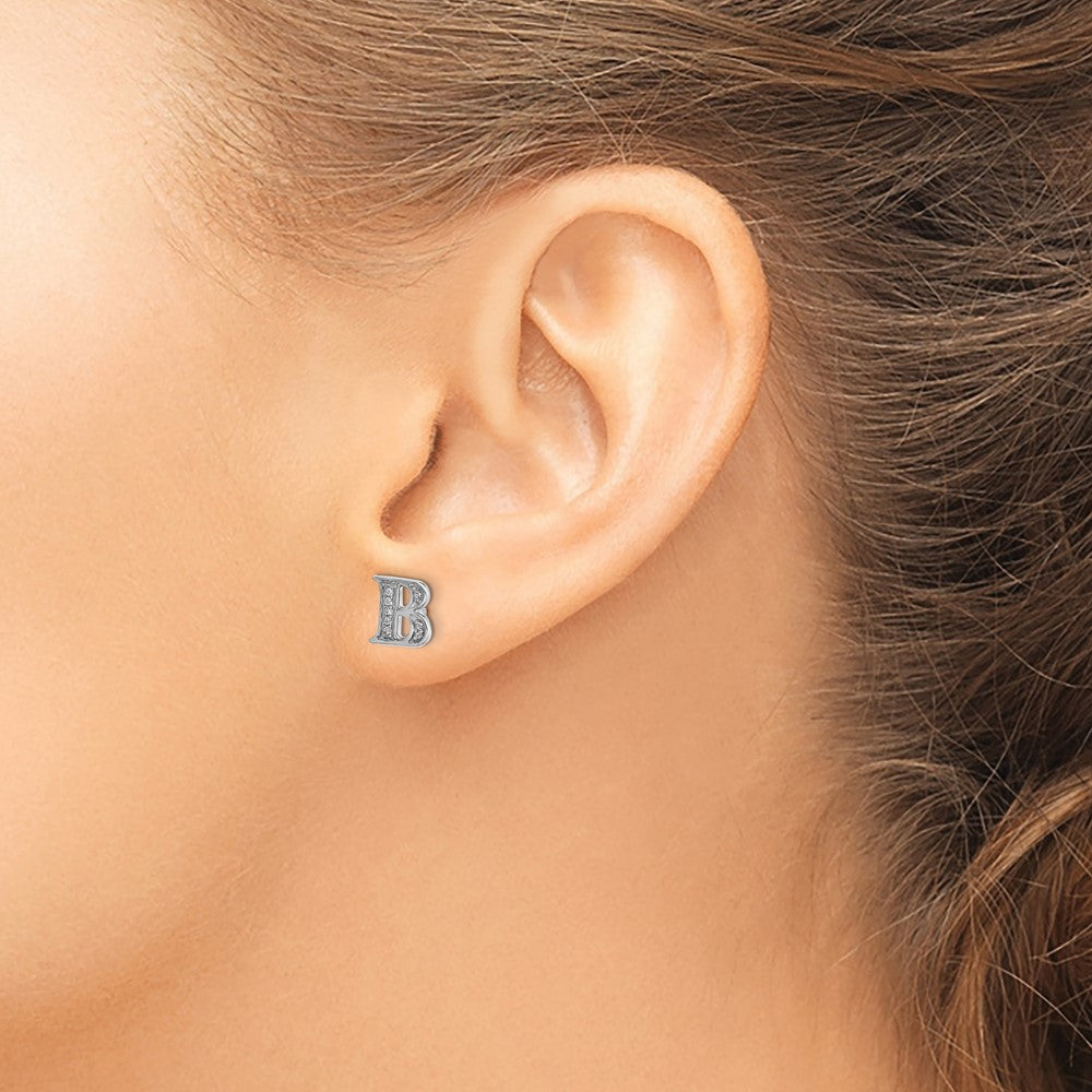 14k White Gold Diamond Initial B Earrings