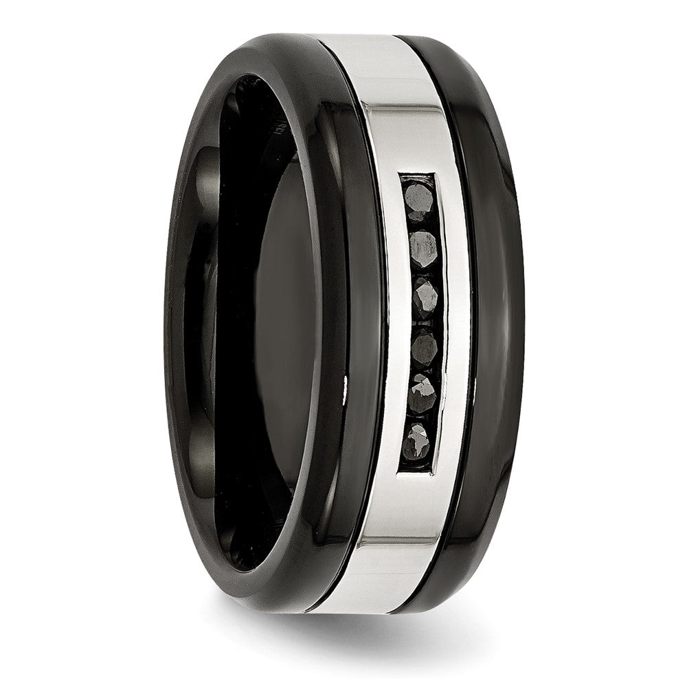 Stainless Steel Polished Black IP-plated 1/4ct Black Diamond 9mm Band Size - 9
