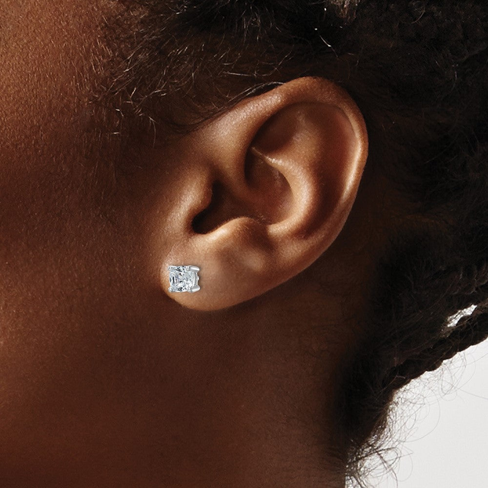 14K White Gold 1 1/2 Carat Lab Grown Diamond VS/SI+ G+ Cushion 4-Prong Complete Stud Earrings