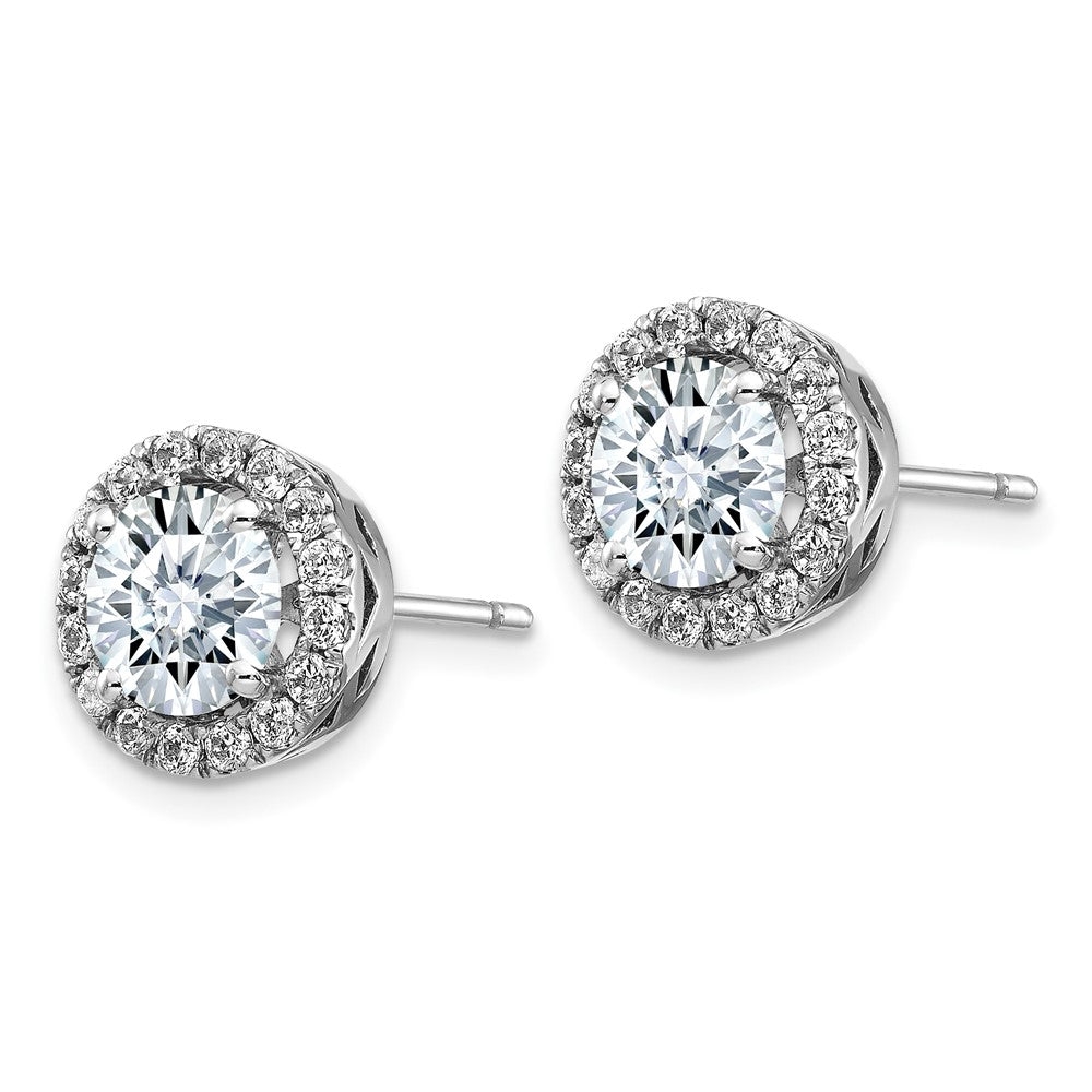 14k White Gold Round Halo G H I True Light Moissanite Earrings