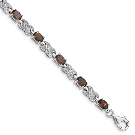 Sterling Silver Rhodium-plated Smoky Quartz Bracelet 7 inches