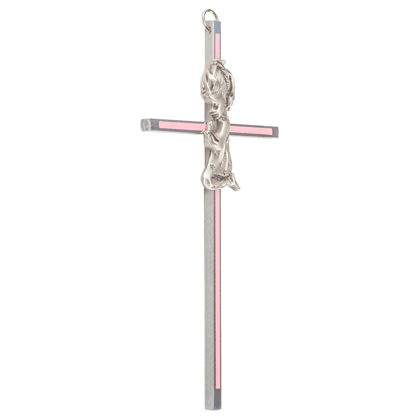 Praying Little Girl Pink 6 Inch Metal Hanging Wall Cross