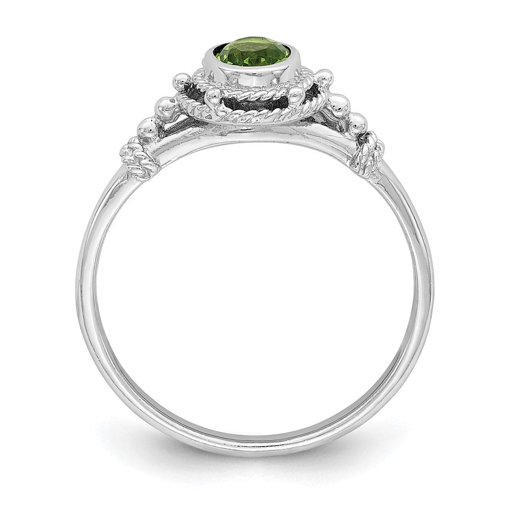 Sterling Silver Rhodium-plated with Green Oval CZ Stone Ring