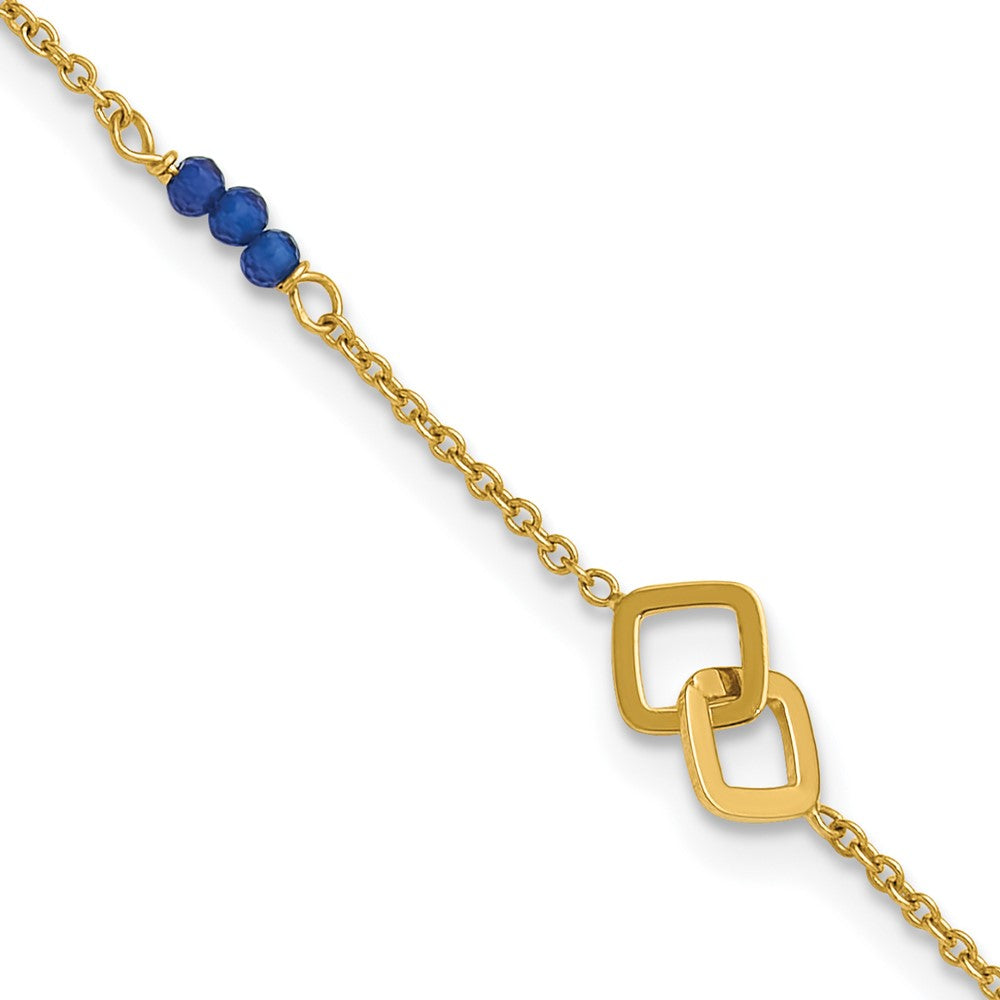 14k Polished Blue Spinel Beads and Squares 9 inch with 1 inch Extender Anklet