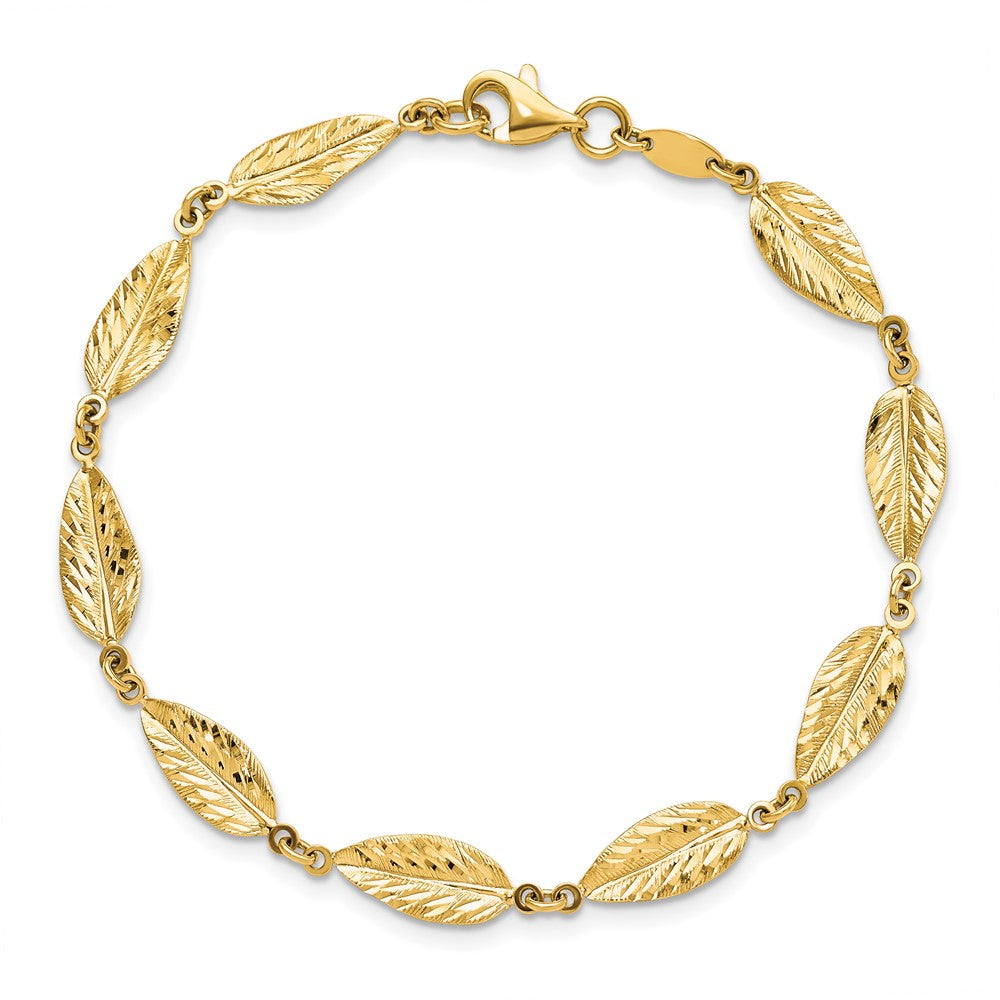 10K Polished Leaf Bracelet 7.5  inches