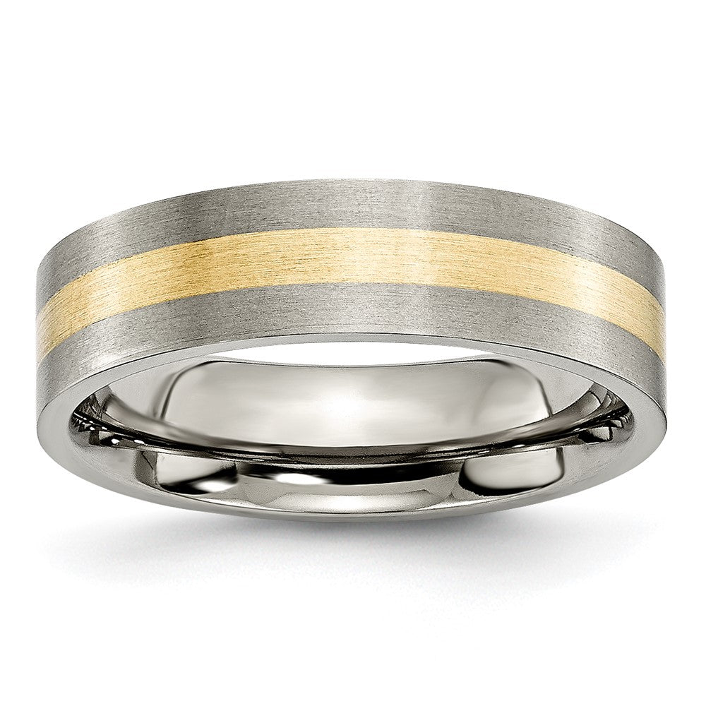 Titanium Brushed w/14k Yellow Inlay 6mm Flat Band Size - 12