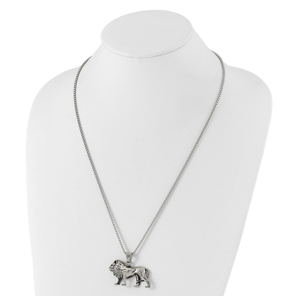 Stainless Steel Antiqued and Polished Lion 25.5in Necklace