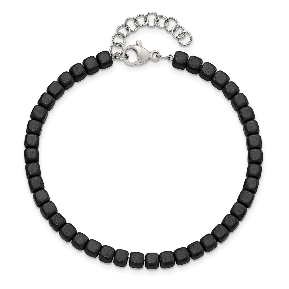 Stainless Steel Brushed and Polished Hematite 7in w/1.25in ext Bracelet 7 inches