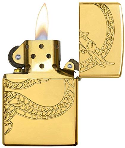 Zippo Chinese Dragon Armor High Polish Gold Plate Windproof Pocket Lighter