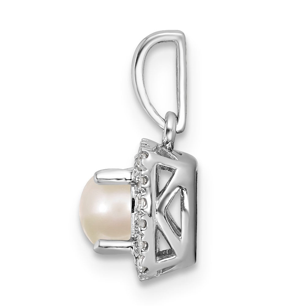 Sterling Silver Pearl & Diamond Pendant w/ chain