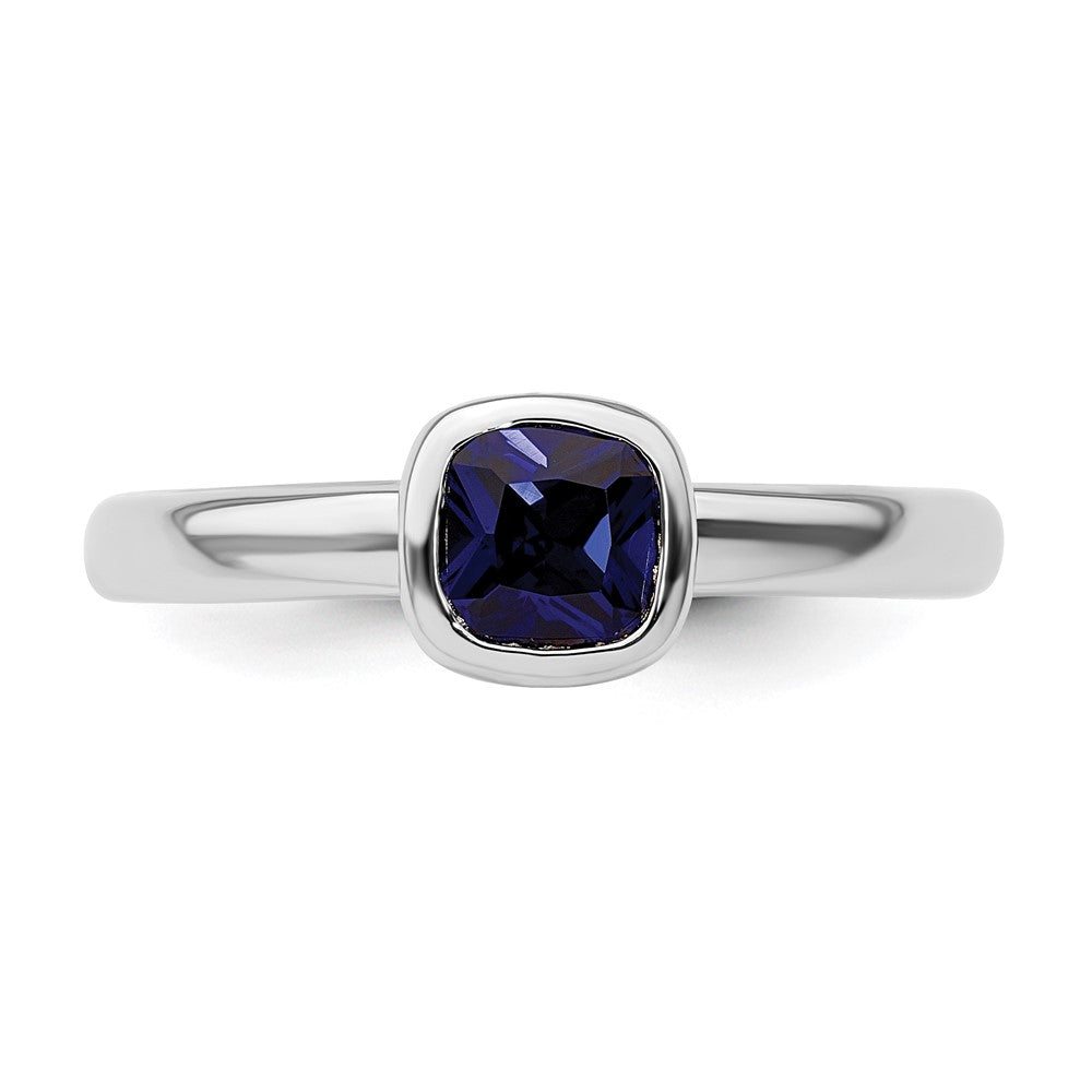 Sterling Silver Stackable Expressions Cushion Cut Cr. Sapphire Ring Size -10