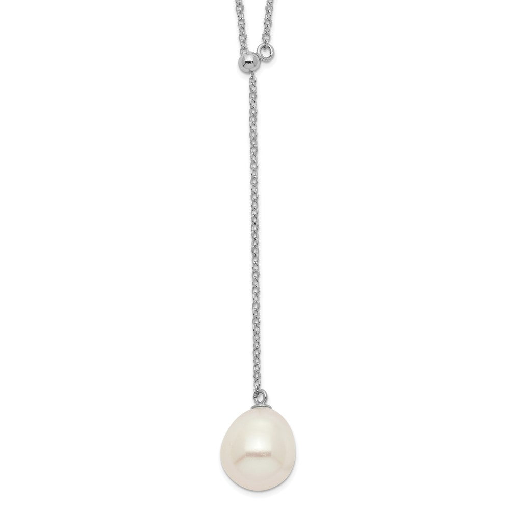 Sterling Silver Rhodium-plated 10-11mm White Rice Freshwater Cultured Pearl Drop 16.5 inch Necklace 16.5 Inches