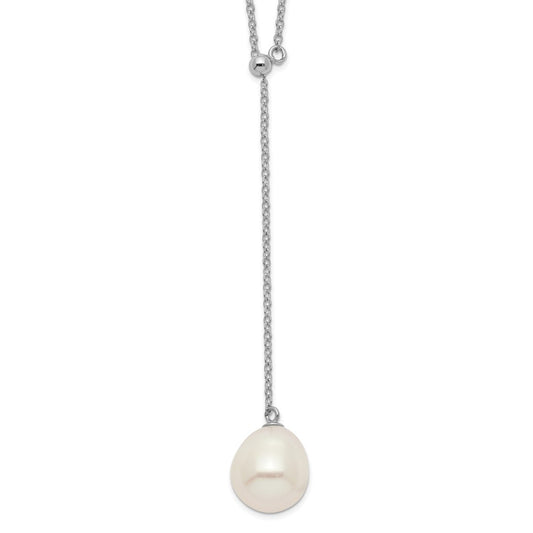 Sterling Silver Rhodium-plated 10-11mm White Rice Freshwater Cultured Pearl Drop 16.5 inch Necklace 16.5 Inches
