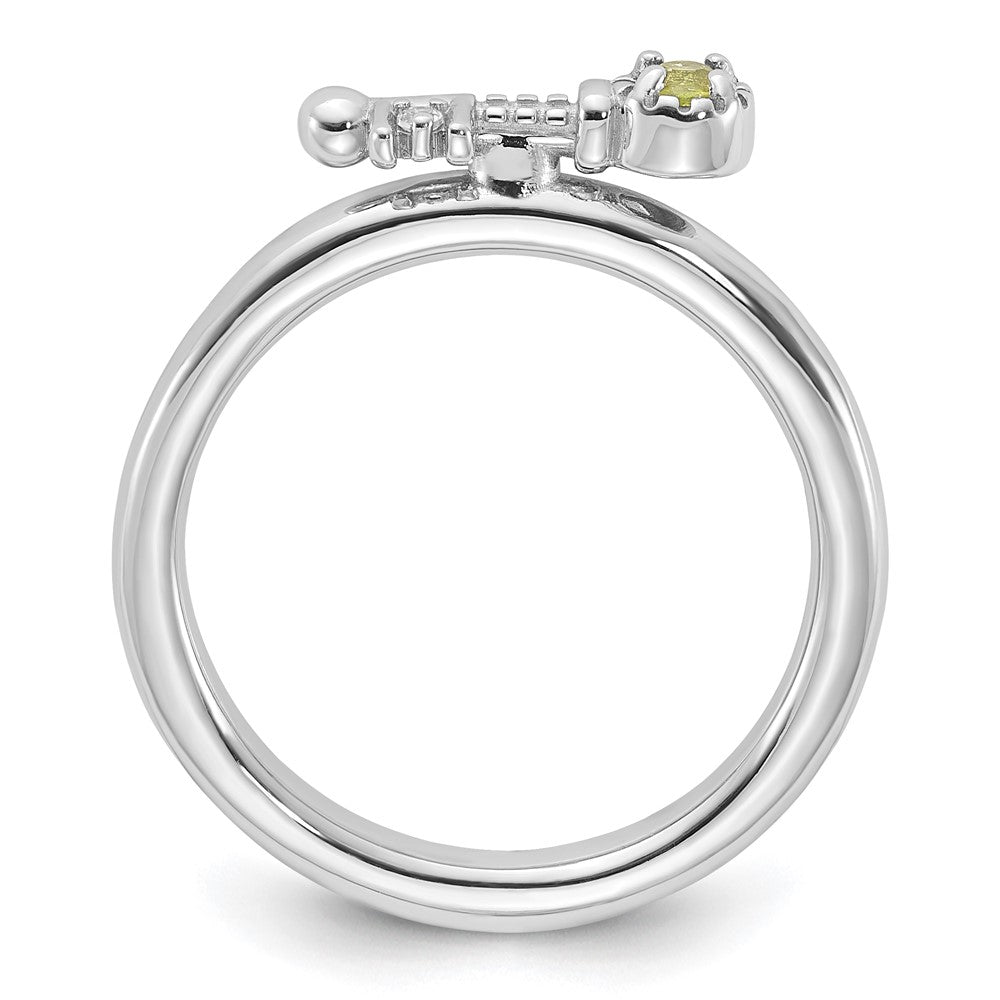 Sterling Silver Stackable Expressions Rhodium-plated Peridot and White Topaz Key Ring Size -6