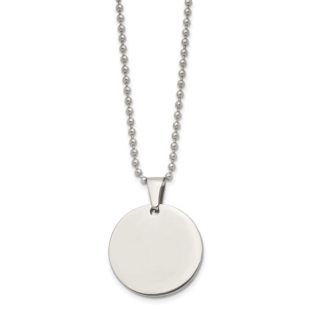 Stainless Steel Brushed & Polished Round 4mm Dog Tag 24in Necklace