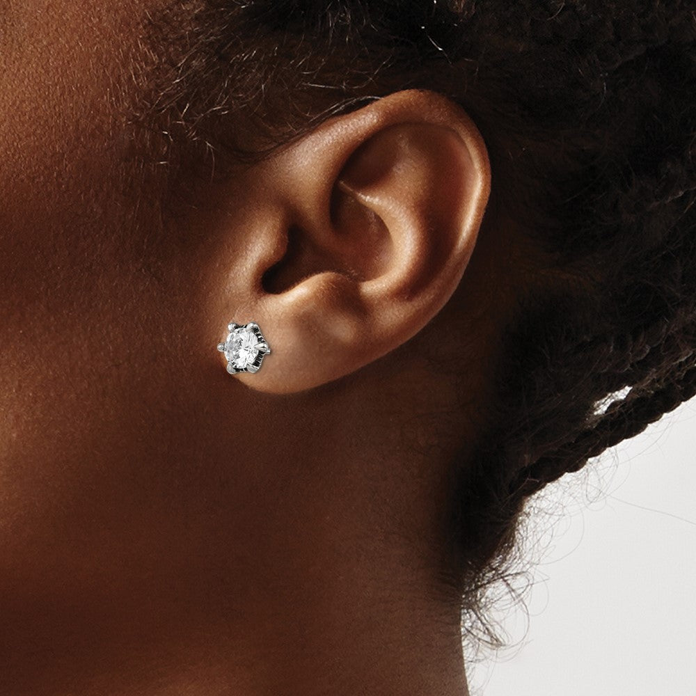 Stainless Steel Antiqued and Polished CZ Post Earrings