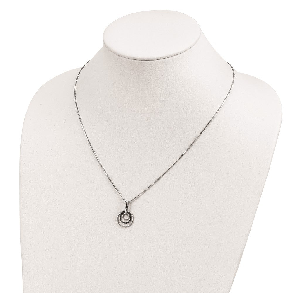 White Night Sterling Silver Rhodium-plated Black Diamond Circle 18 Inch Necklace with 2 Inch Extender 18 Inches