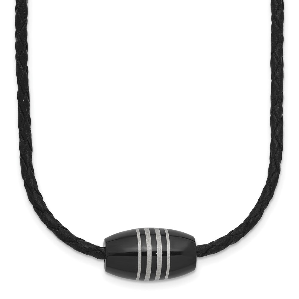 Stainless Steel Polished Black IP-plated Leather Cord 20in Necklace