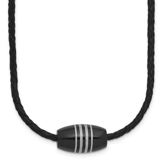 Stainless Steel Polished Black IP-plated Leather Cord 20in Necklace