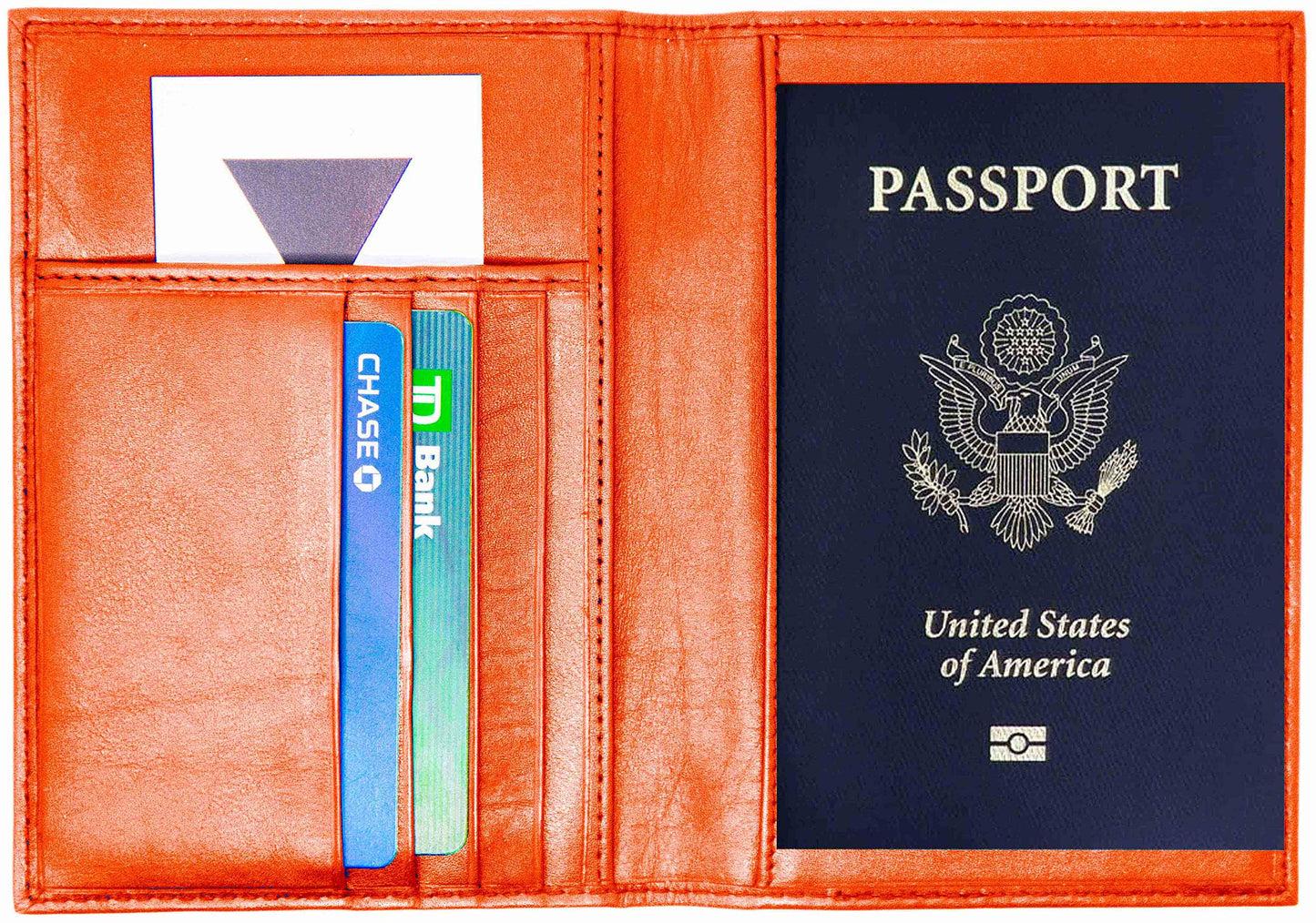 Orange Genuine Cowhide Leather RFID Blocking Passport Wallet with 3 Interior Slots QGM22566