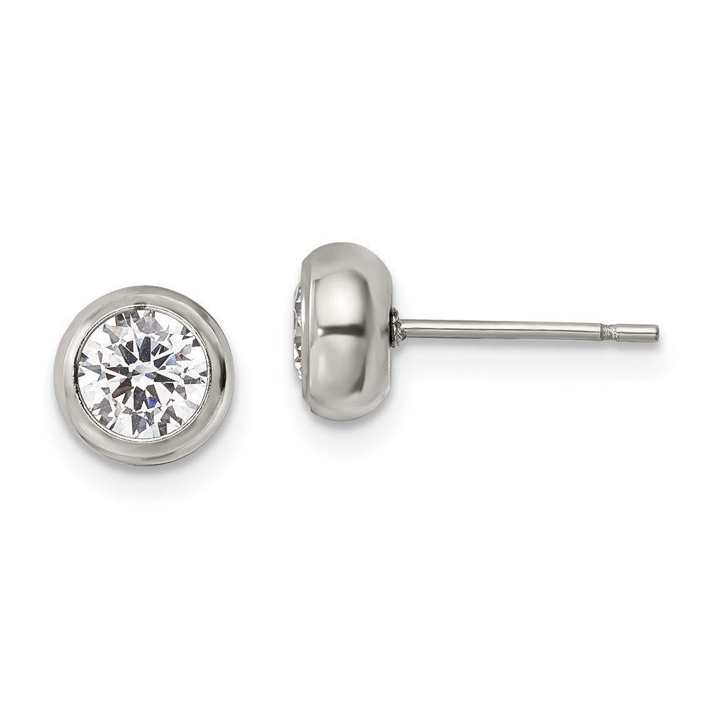 Stainless Steel Polished 5mm Bezel CZ Stud Post Earrings