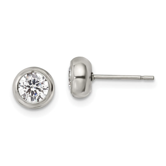 Stainless Steel Polished 5mm Bezel CZ Stud Post Earrings