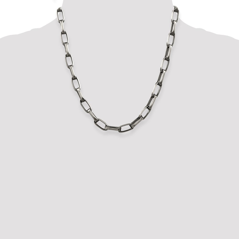 Sterling Silver Antiqued 8mm Elongated Open Link Chain 20 Inches