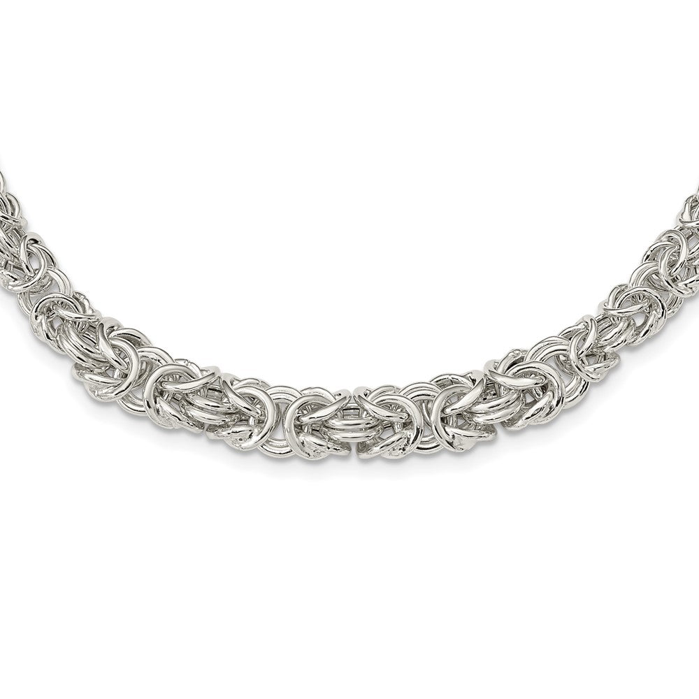 Sterling Silver Polished Byzantine Graduated Link Necklace 17 Inches