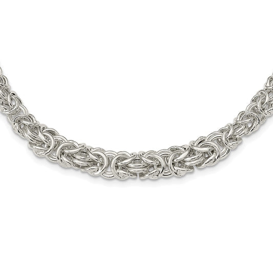 Sterling Silver Polished Byzantine Graduated Link Necklace 17 Inches